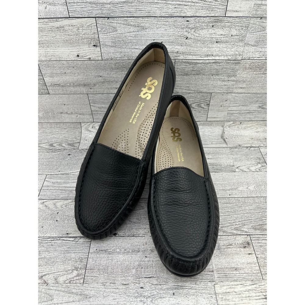 SAS Simplify Black Pebbled Leather Loafers Women Sz 7.5 W Tripad Comfort Shoes